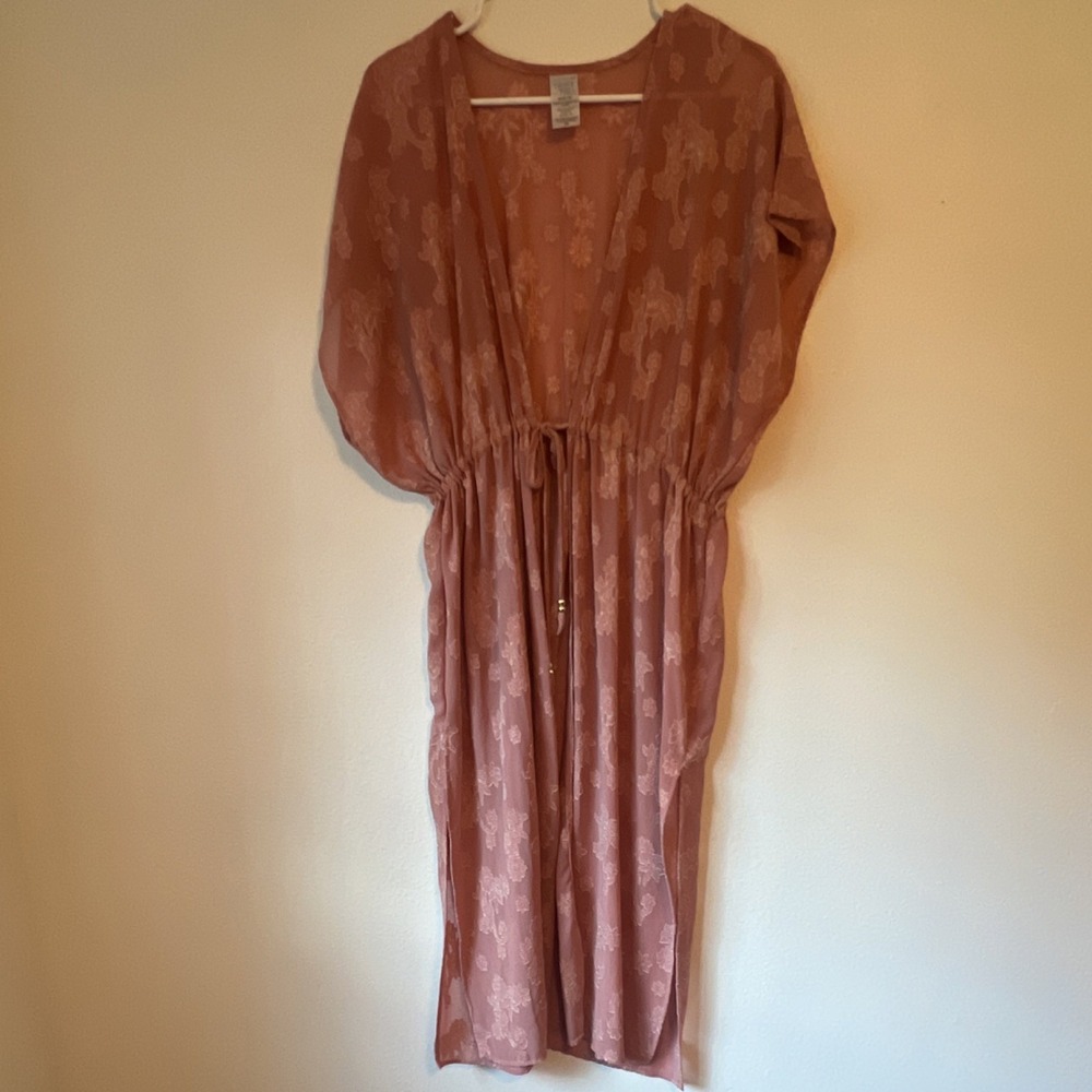 Time and Tru Brown Floral Chiffon Midi Dress V-Neck Balloon 3/4 Sleeve M - Picture 1 of 3